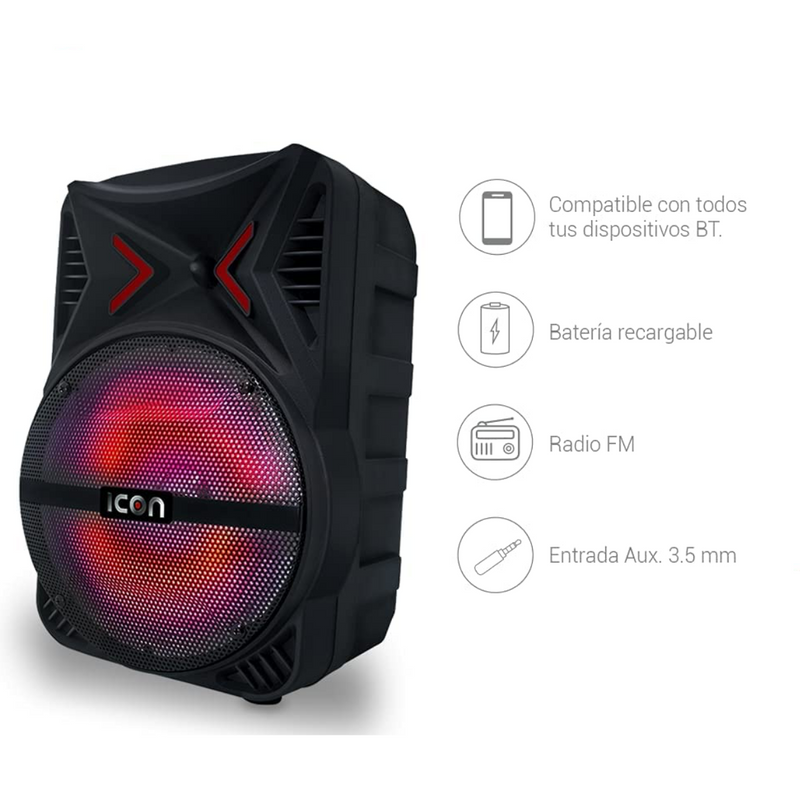 Bocina De 8" Icon ICBAF08-2 Amplificado 3200w BT Bluetooth Micrófono - Imagen 4
