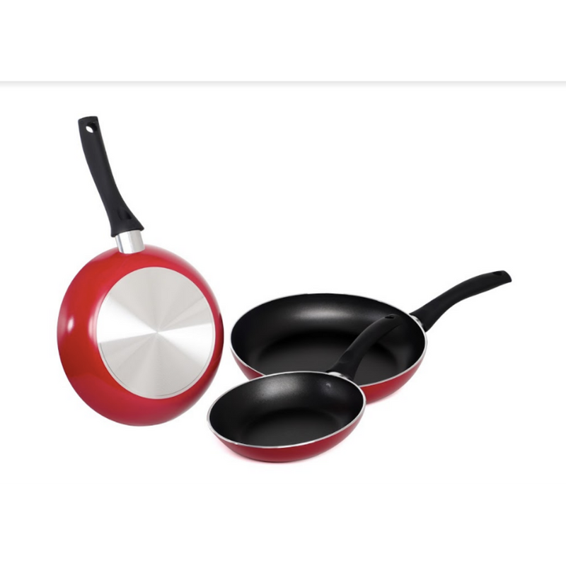 Juego De 3 Sartenes Rojo Antiadherente De 5 Capas Espesor 2.5 Mm Mango Suave - Imagen 2