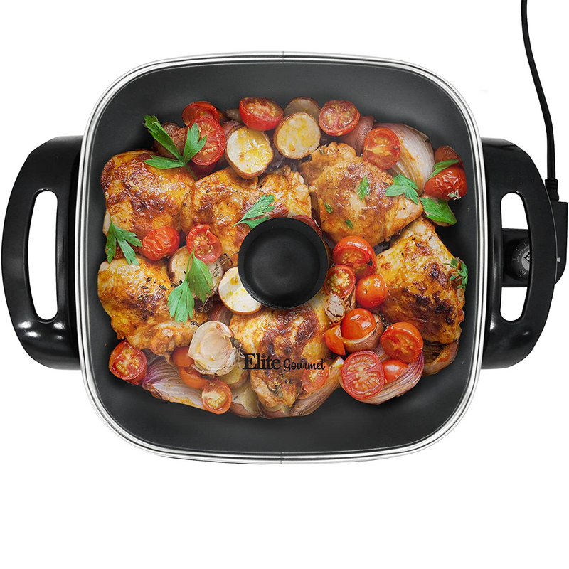 Sartén Eléctrico 12" Tapa De Vidrio Antiadherente Elite Gourmet - Imagen 2