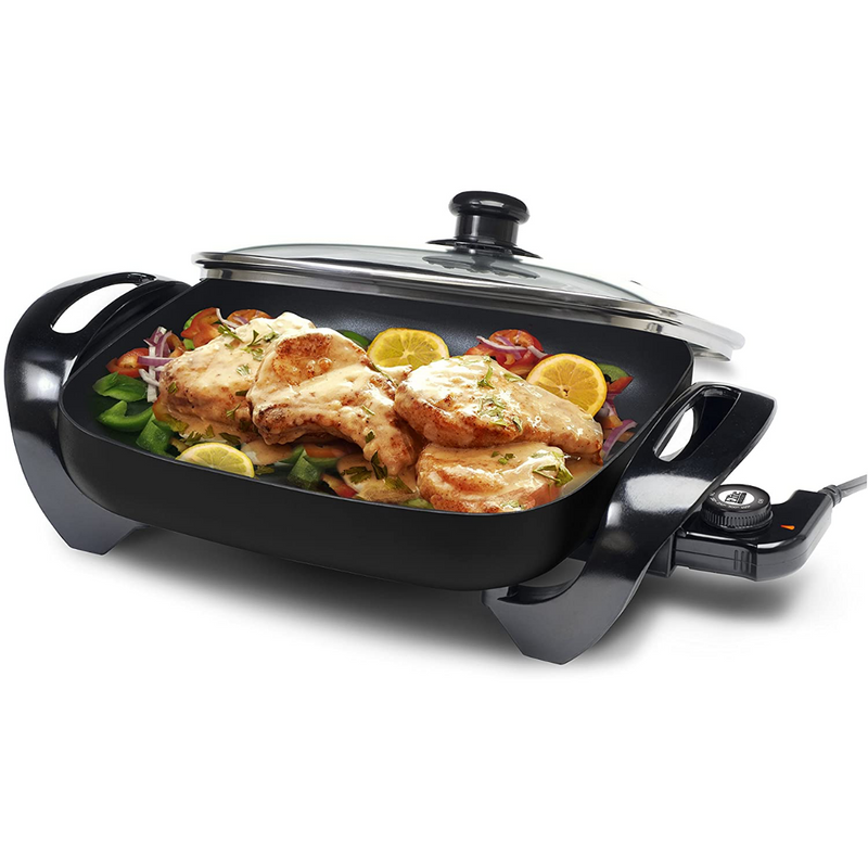Sartén Eléctrico 12" Tapa De Vidrio Antiadherente Elite Gourmet - Imagen 5