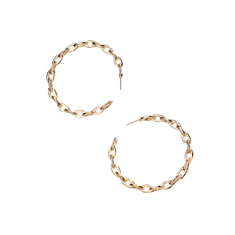 Aretes De Aros De Cadena Dorados Dama - Imagen 2