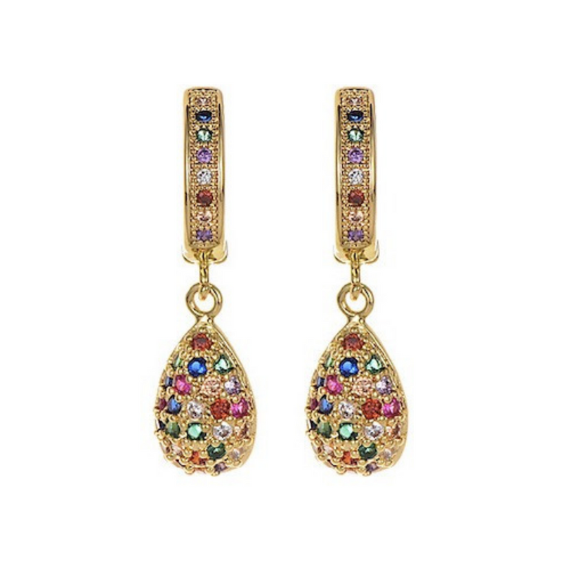 Aretes Zirconia De Colores Gota Colgante Rainbow Dama