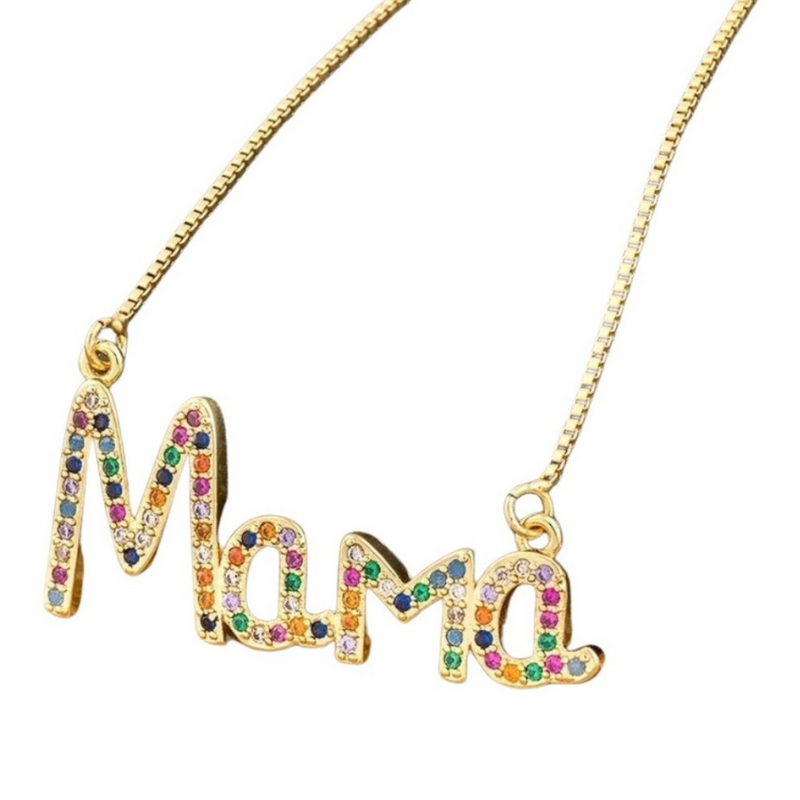Collar Letras Mamá De Colores Zirconias Dama