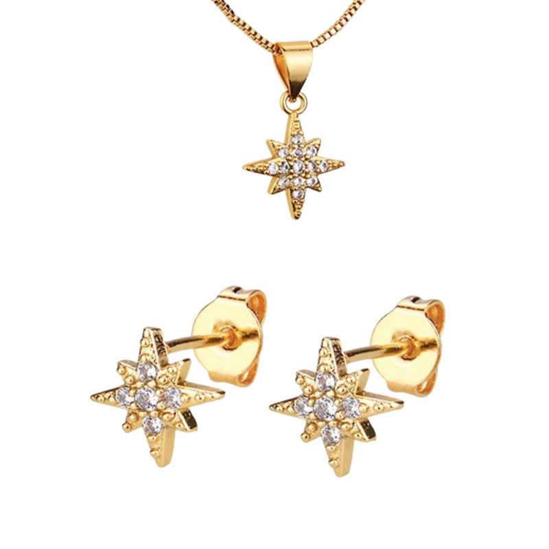 Set Conjunto Aretes + Collar Estrella Zirconia