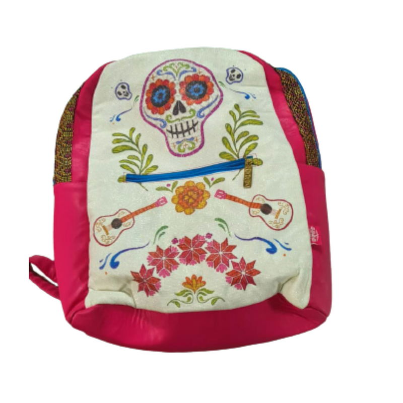 Mochila Disney Película Coco Calavera Blanca Y Rosa Original